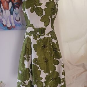 Floral Green and White Dress
